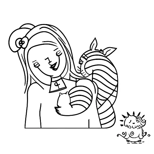 Drawing of a blond farm woman nursing a kitten tattoo design idea