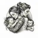 a mother with 3 babys   tattoo design idea