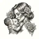 a mother with 3 babys   tattoo design idea