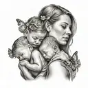 a mother with 3 babys   tattoo design idea