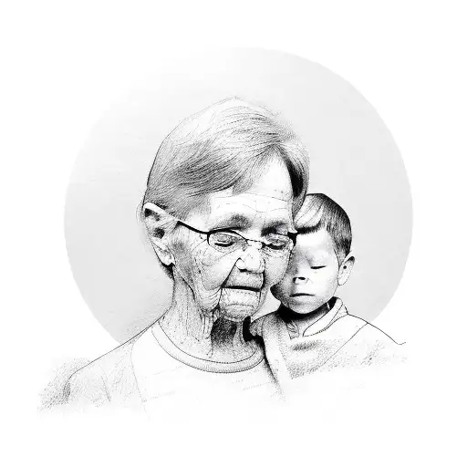 grandmother with his grandson  tattoo design idea