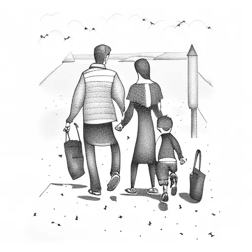 grandmother with his grandson walking and holding hands and carrying bags  tattoo design idea
