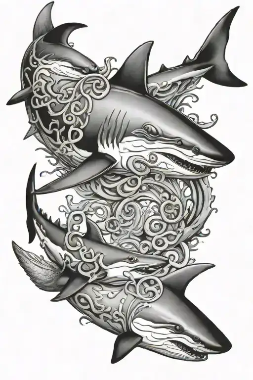 shark and octopus tattoo design idea