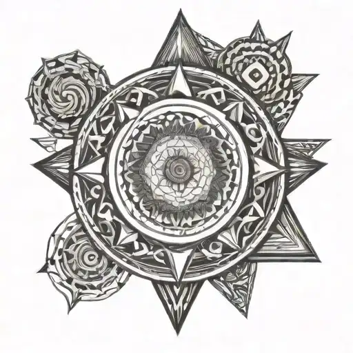 third eye with spiral in the center decorative geometric line work tattoo design idea