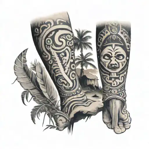 a leg sleeve from the ankle to knee using the cave paintings left by Indians on the island of Aruba is 1499.  tattoo design idea