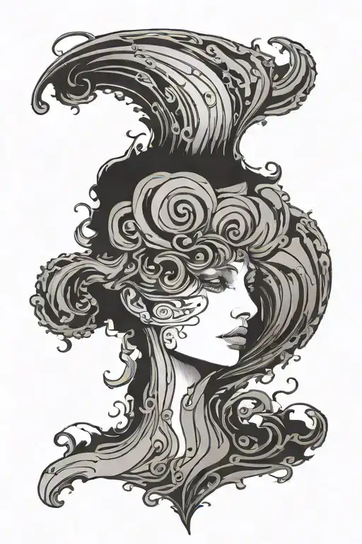 outline of question mark with an outline of profile of a face embedded into its shape tattoo design idea