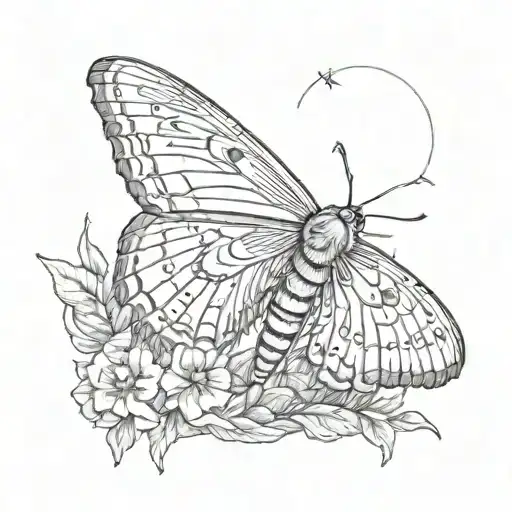 moth and moon tattoo design idea