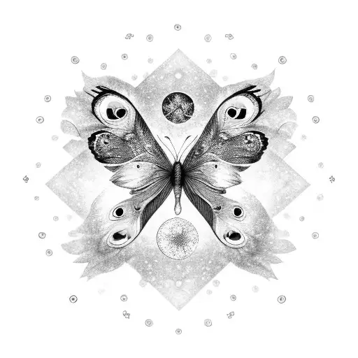 peacock butterflies with Virgo constellation tattoo design idea