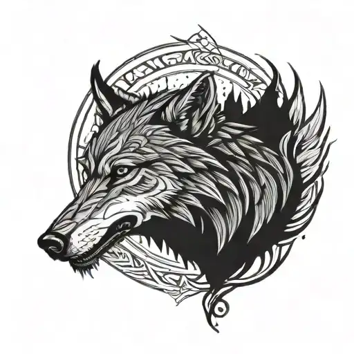 line tattoo of a wolf and raven viking style tattoo tattoo design idea