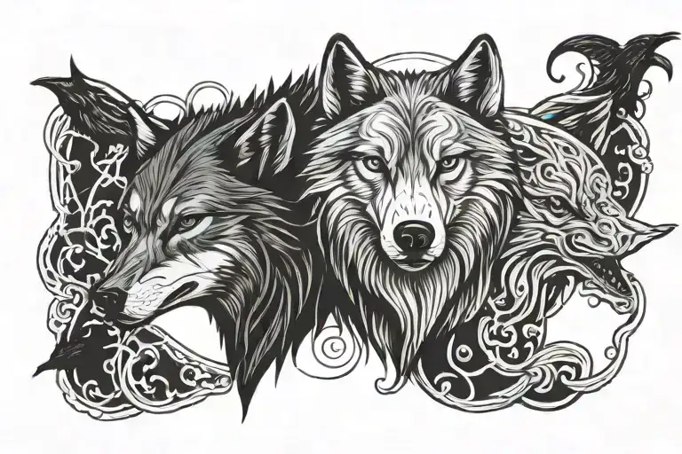 line tattoo of a wolf and a raven viking style tattoo tattoo design idea