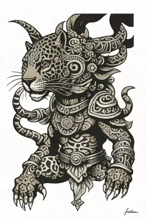 belizean jaguar warrior tattoo design idea