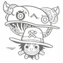 one piece luffy's hat and chopper's hat tattoo design idea