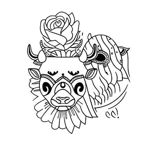 do a matching sister's tatoo with Moon and cow tattoo design idea