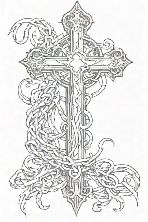 cross with broken chain wrapped tattoo design idea