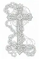 cross with broken chain wrapped tattoo design idea
