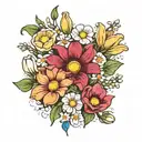 flower bouquet- daffording, daisy, water lily and morning glory. simple and small tattoo design idea