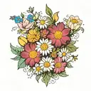 flower bouquet- daffording, daisy, water lily and morning glory. simple and small tattoo design idea