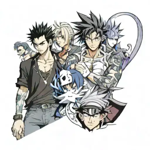 shen Ron with all 7 characters in a arm sleeve tattoo tattoo design idea