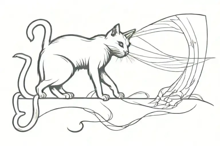 A tattoo design featuring a Cat made out of shadows reaching out his paw for the grim reaper crouching next to him tattoo design idea
