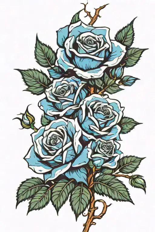 blue roses on a thorn vine wrapping tattoo design idea