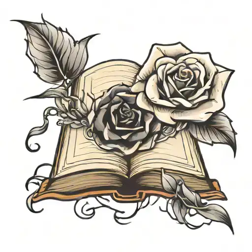 crystal rose coming out of an open book surrounded by motherboard thorns  tattoo design idea