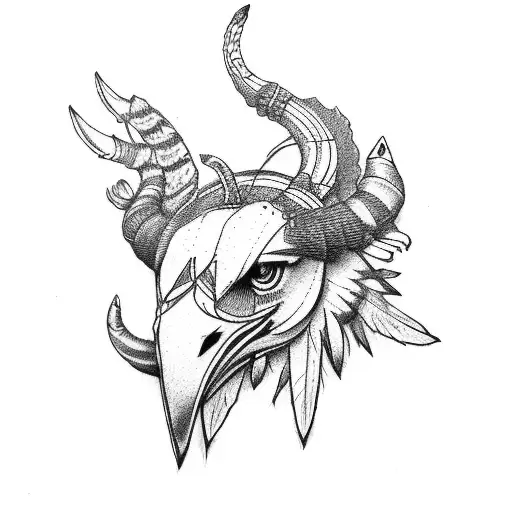 Capricorn eagle feather  tattoo design idea