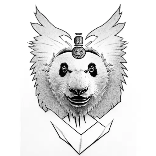 an eagle totem on top of a panda totem on top of a mammoth totem  tattoo design idea