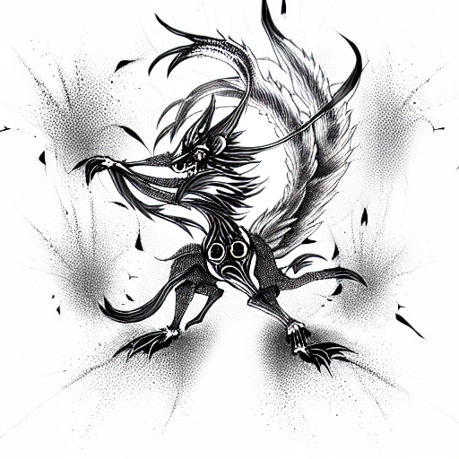 nine tailed fox skeleton with an aura attacking tattoo design idea