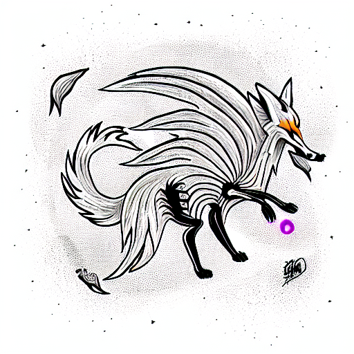 nine tailed fox skeleton with an aura attacking tattoo design idea
