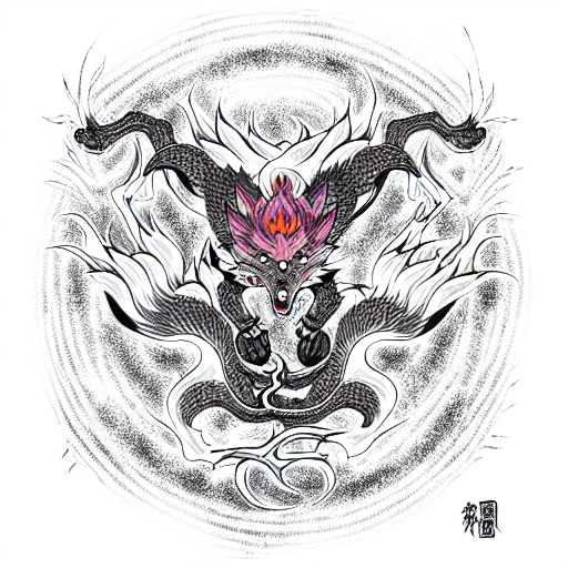 nine tailed fox skeleton with an aura attacking tattoo design idea