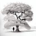 oak tree with two season with a Climber and a wanderer tattoo design idea