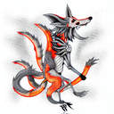 nine tailed fox skeleton with an aura attacking tattoo design idea