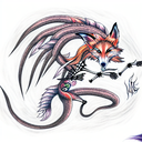 nine tailed fox skeleton with an aura attacking tattoo design idea