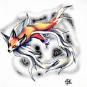 nine tailed fox skeleton with an aura attacking tattoo design idea