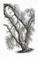weeping willow tree branches tattoo design idea