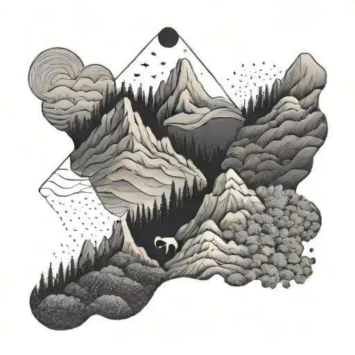 A minimalist design of hills and valleys forming the shape of the Gemini twins, with a subtle camera hidden within the design tattoo design idea