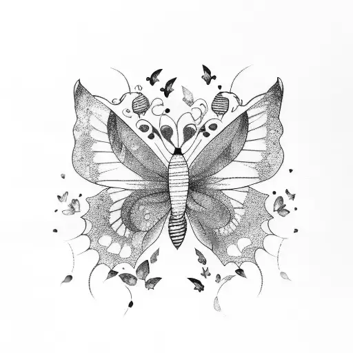 A motivational quote written in elegant calligraphy surrounded by colorful butterflies tattoo design idea