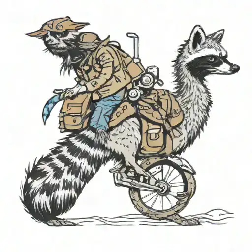 raccoon riding an Emu wearing combat tattoo design idea