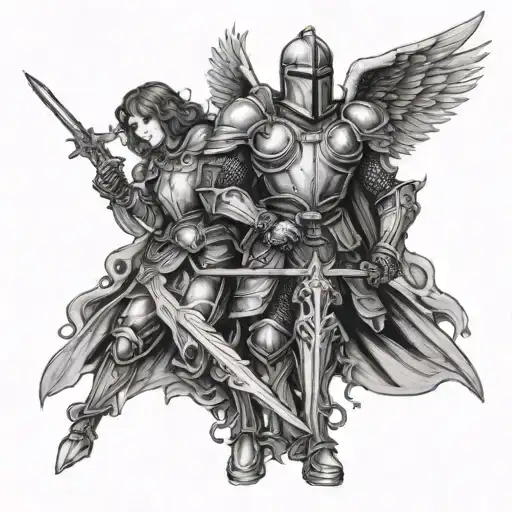 gothic knight protecting angel  tattoo design idea