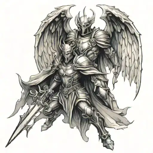 demon knight guiding angel tattoo design idea