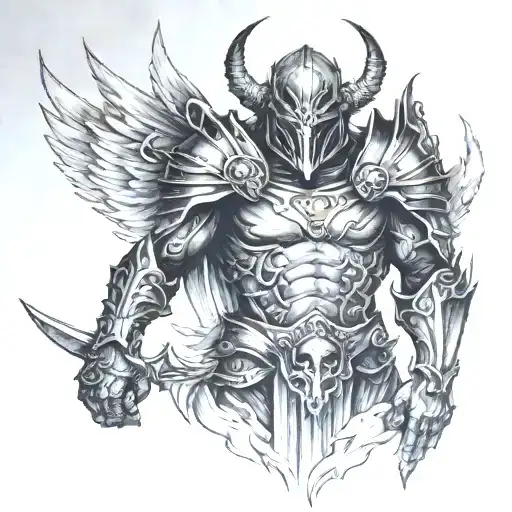 demon knight protecting angel  tattoo design idea