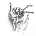 Bone hand reaching up for through soil for an apple falling from a tree with long roots that are underground tattoo design idea