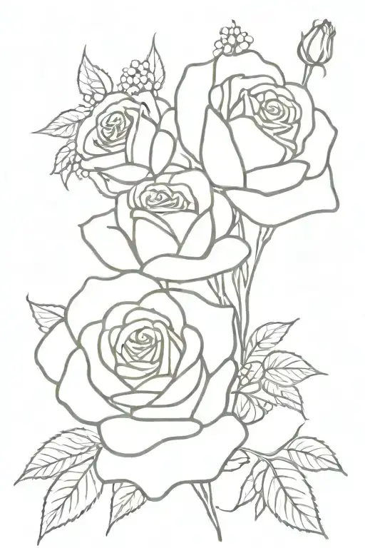 A rose and a baby breath flower bouquet tattoo design idea