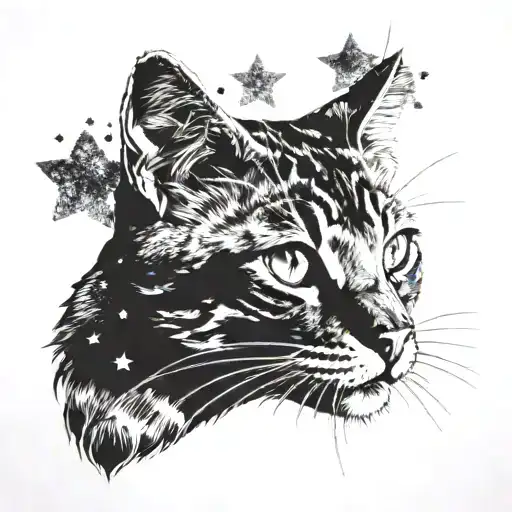 Cats, stars, pawprint, space tattoo design idea