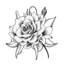 flower bouquet with carnation,  daffodils, Lily of valley, rose, water Lily, gladiolus, morning glory, narcissus tattoo design idea