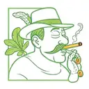 funny chartoon wearing a weird hat smoking a cigar with green leaves hanging out of the cigar tattoo design idea