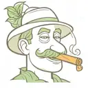 funny chartoon wearing a weird hat smoking a cigar with green leaves hanging out of the cigar tattoo design idea