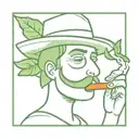 funny chartoon wearing a weird hat smoking a cigar with green leaves hanging out of the cigar tattoo design idea