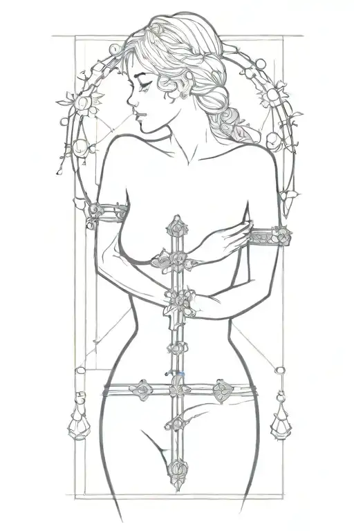 rosary hanging off the shoulder onto the ribs - instead of a normal cross make it a chakra one tattoo design idea