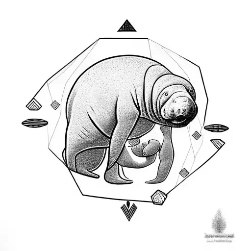 manatee, mother and baby tattoo design idea